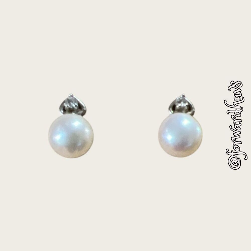 Real Pearl & Glass Earrings Set in 0.925 Sterling Silver Settings